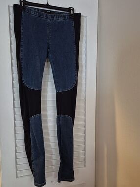 Dark Denim and Black Ponte Jeans-Jeggings